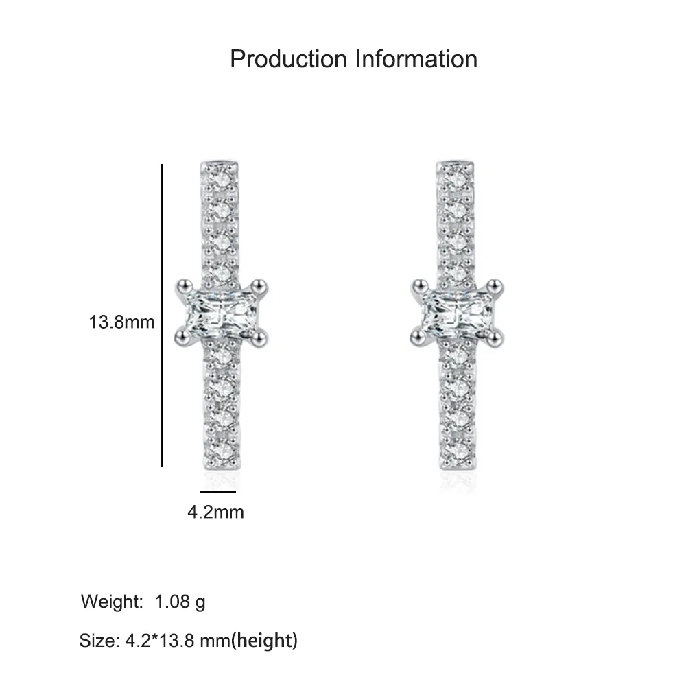 925 Sterling Silver Geometric Minimalist Zircon Stud Earrings 40200732 - image2