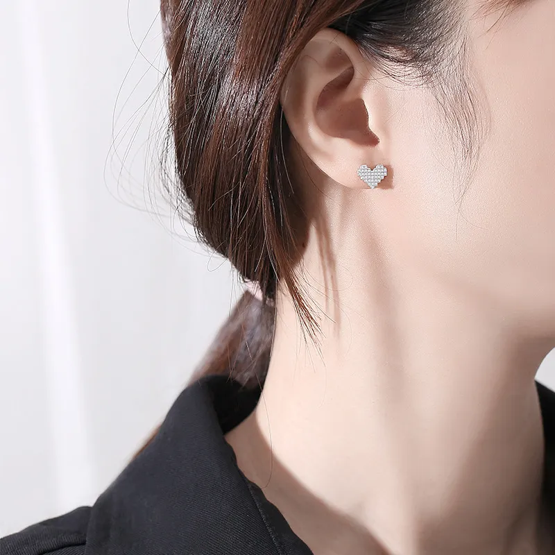 925 Sterling Silver Full Zircon Heart Stud Earring 40200733 - image1