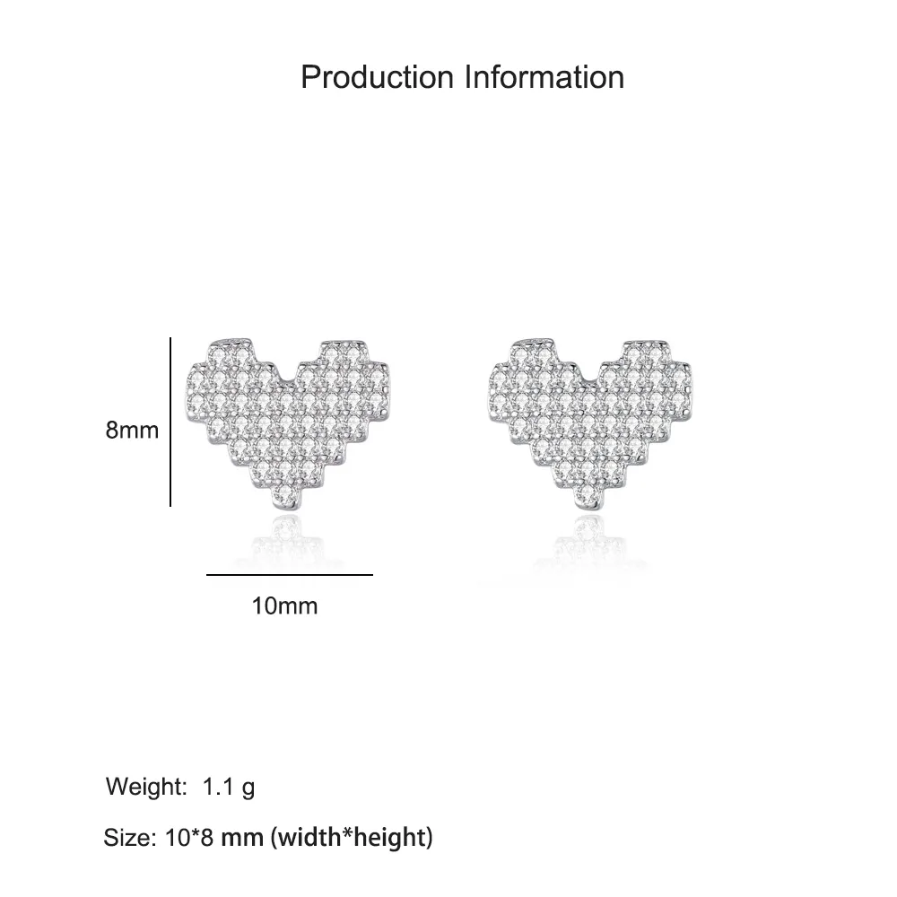 925 Sterling Silver Full Zircon Heart Stud Earring 40200733 - image2