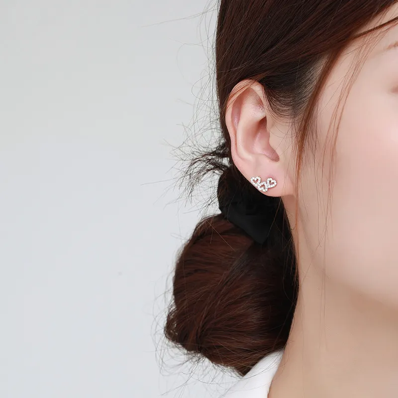 925 Sterling Silver Zircon Triple Heart Stud Earrings 40200735 - image1