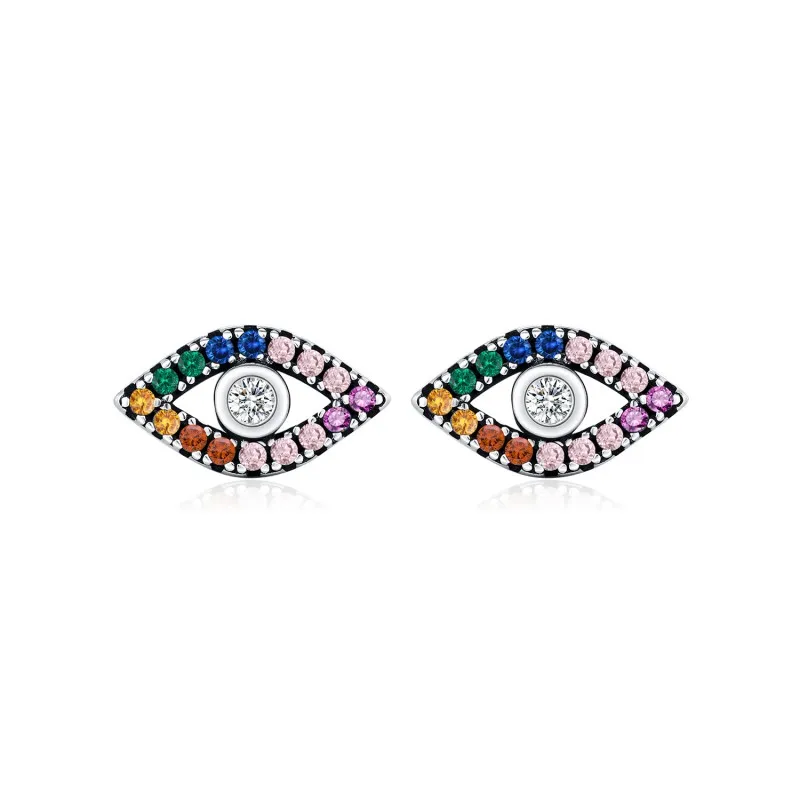 925 Sterling Silver Rainbow CZ Evil Eye Protection Stud Earrings 40200736 925 Sterling Silver Rainbow CZ Evil Eye Protection Stud Earrings 40200736