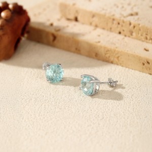 925 Sterling Silver Aquamarine Blue Fireworks Cut Stud Earrings 40200747