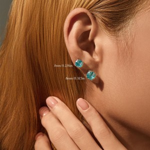 925 Sterling Silver Aquamarine Blue Fireworks Cut Stud Earrings 40200747