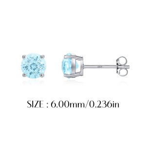 925 Sterling Silver Aquamarine Blue Fireworks Cut Stud Earrings 40200747