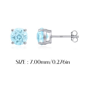 925 Sterling Silver Aquamarine Blue Fireworks Cut Stud Earrings 40200747