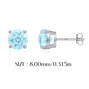 925 Sterling Silver Aquamarine Blue Fireworks Cut Stud Earrings 40200747