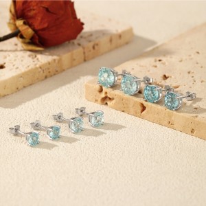 925 Sterling Silver Aquamarine Blue Fireworks Cut Stud Earrings 40200747