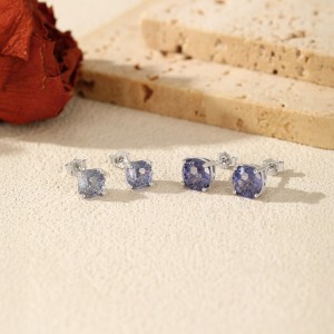 925 Sterling Silver Tanzanite Blue Fireworks Cut Stud Earrings 40200750