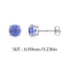 925 Sterling Silver Tanzanite Blue Fireworks Cut Stud Earrings 40200750