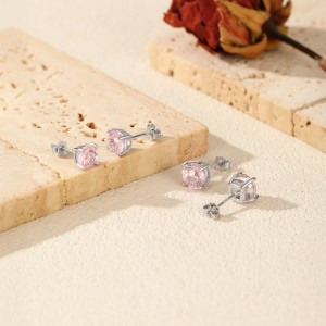 925 Sterling Silver Light Pink Fireworks Cut Stud Earrings 40200751