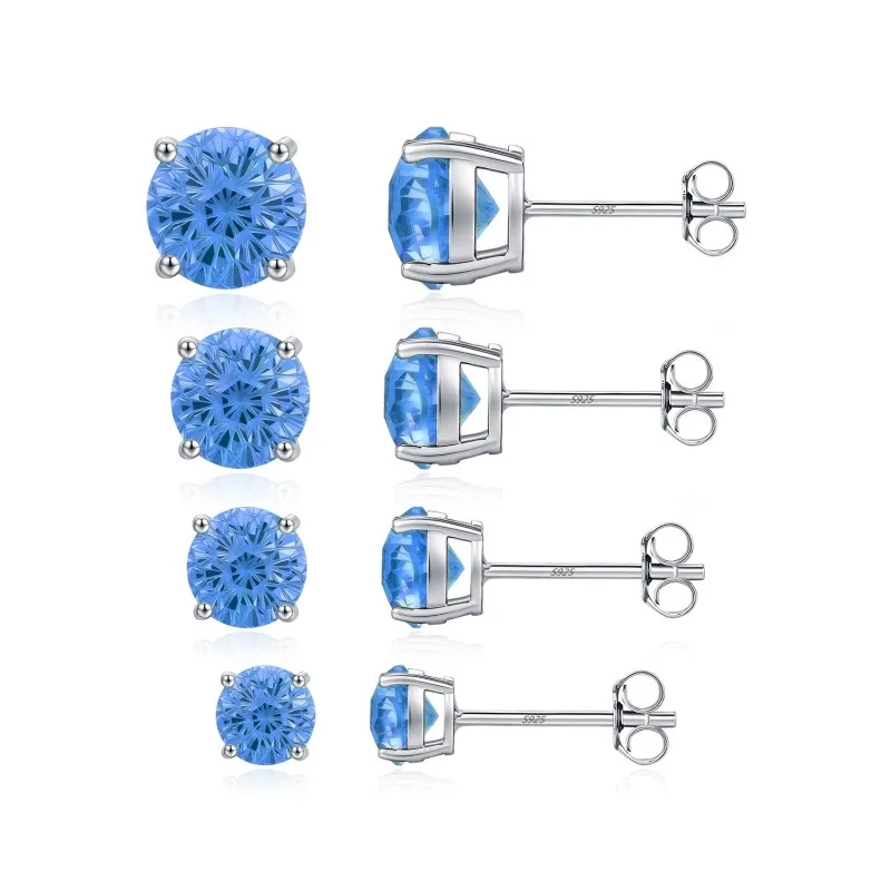 925 Sterling Silver Royal Blue Fireworks Cut Stud Earrings 40200752