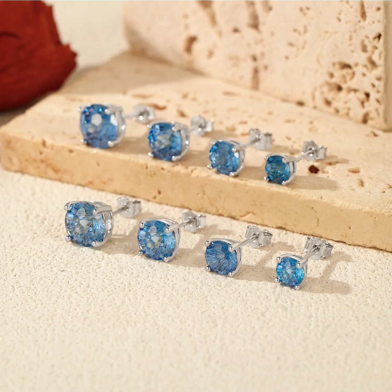 925 Sterling Silver Royal Blue Fireworks Cut Stud Earrings 40200752 - image3