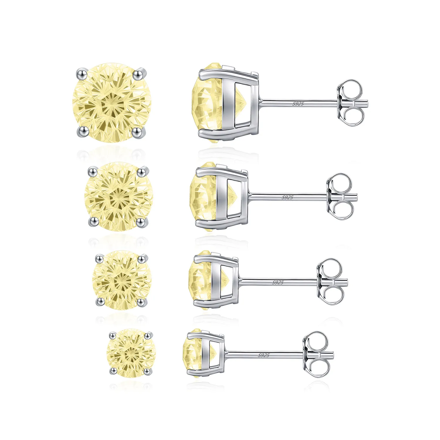 925 Sterling Silver Canary Yellow Fireworks Cut Stud Earrings 40200753