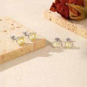 925 Sterling Silver Canary Yellow Fireworks Cut Stud Earrings 40200753