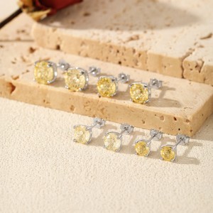 925 Sterling Silver Canary Yellow Fireworks Cut Stud Earrings 40200753