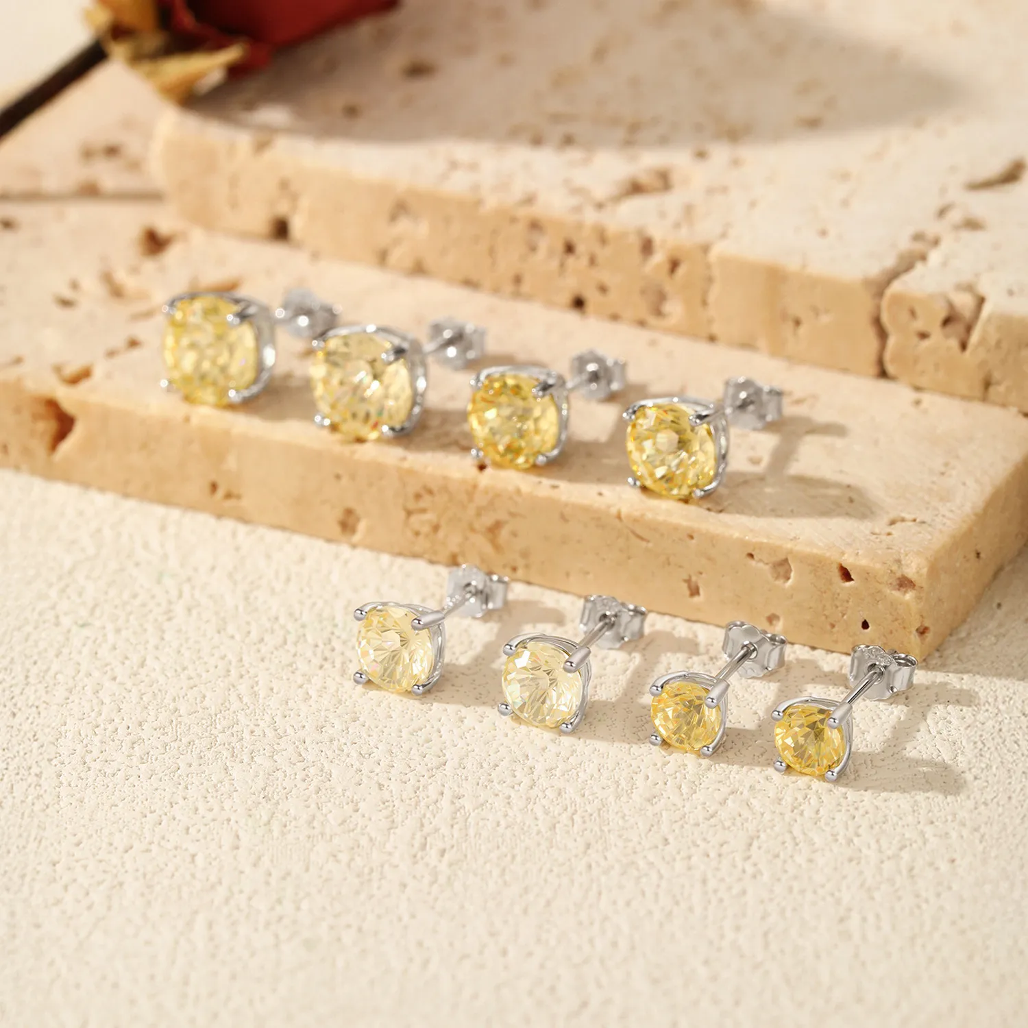 925 Sterling Silver Canary Yellow Fireworks Cut Stud Earrings 40200753 - image3