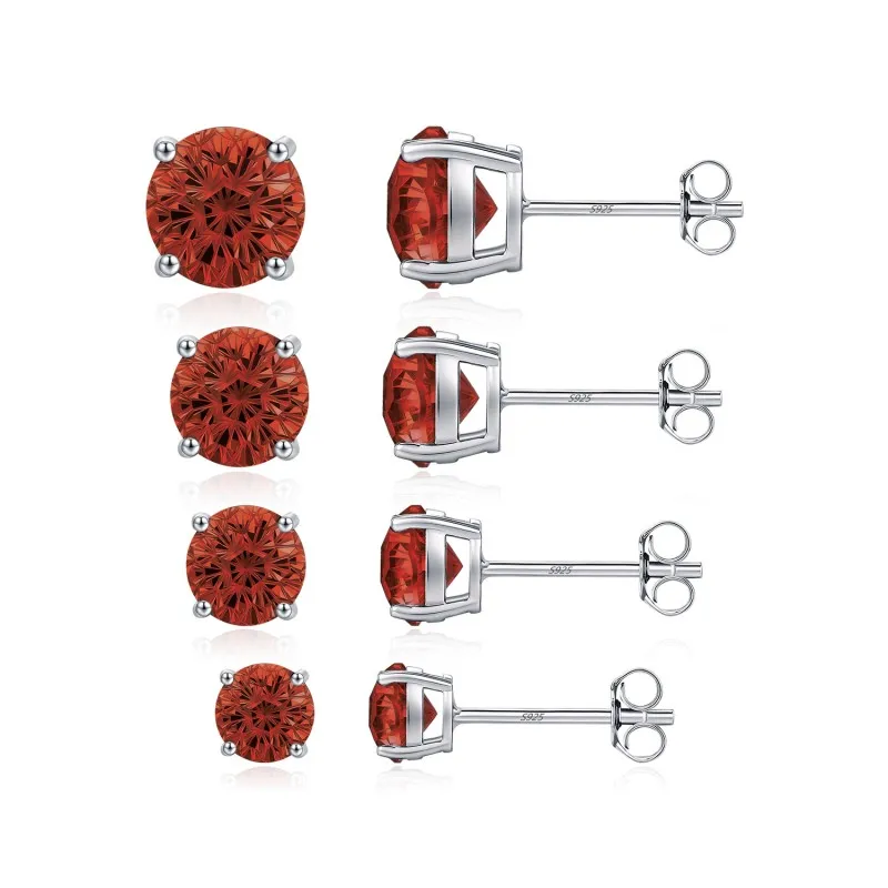 925 Sterling Silver Garnet Red Fireworks Cut Stud Earrings 40200755