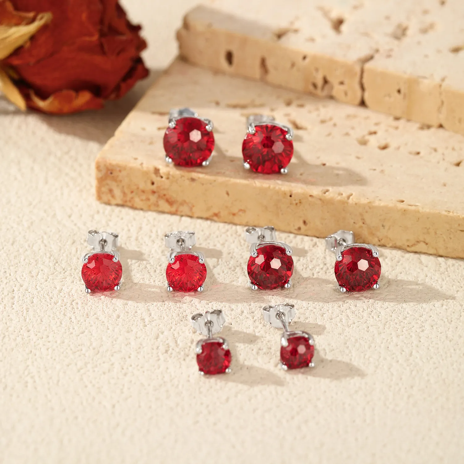 925 Sterling Silver Garnet Red Fireworks Cut Stud Earrings 40200755 - image3