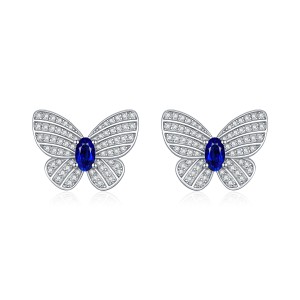 925 Sterling Silver Royal Blue CZ Butterfly Stud Earrings 40200756