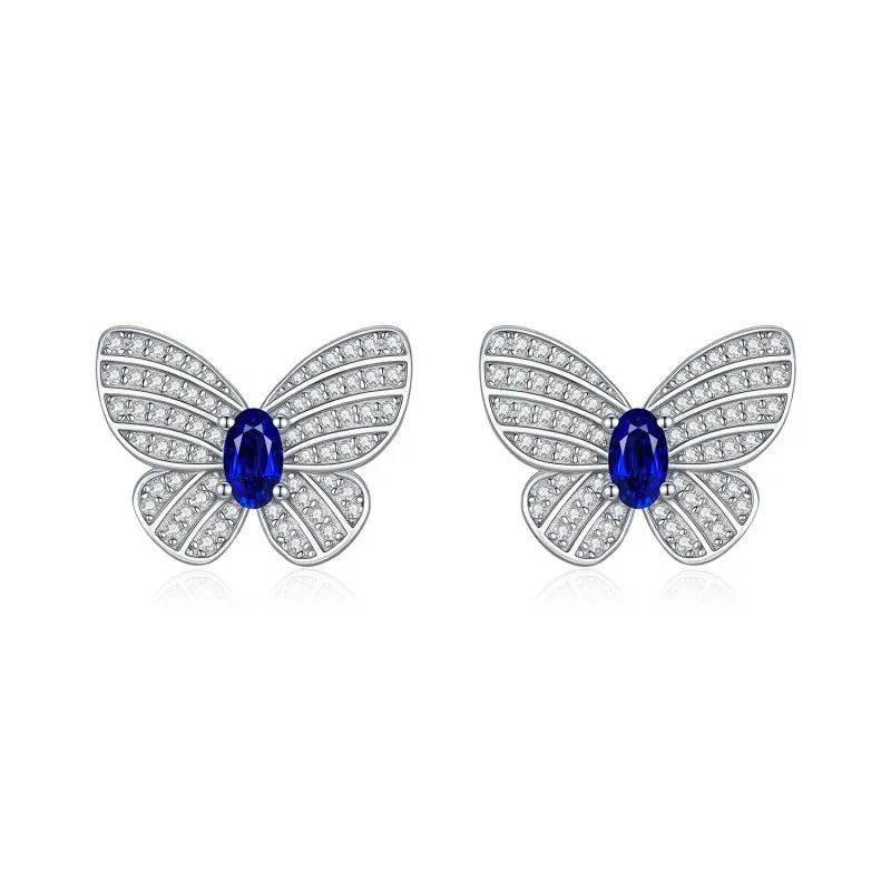 925 Sterling Silver Royal Blue CZ Butterfly Stud Earrings 40200756