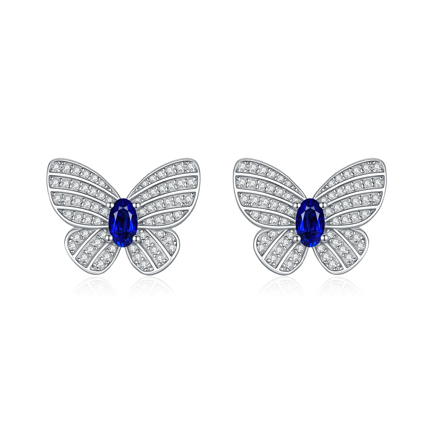 925 Sterling Silver Royal Blue CZ Butterfly Stud Earrings 40200756