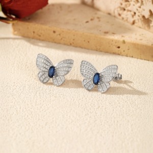 925 Sterling Silver Royal Blue CZ Butterfly Stud Earrings 40200756