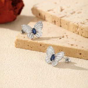 925 Sterling Silver Royal Blue CZ Butterfly Stud Earrings 40200756