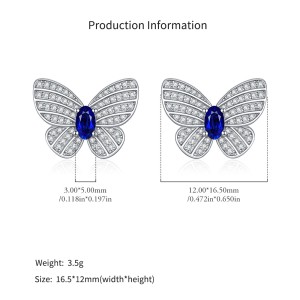 925 Sterling Silver Royal Blue CZ Butterfly Stud Earrings 40200756