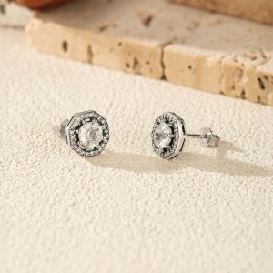 925 Sterling Silver Vintage Octagonal Halo Studs 40200758
