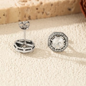 925 Sterling Silver Vintage Octagonal Halo Studs 40200758