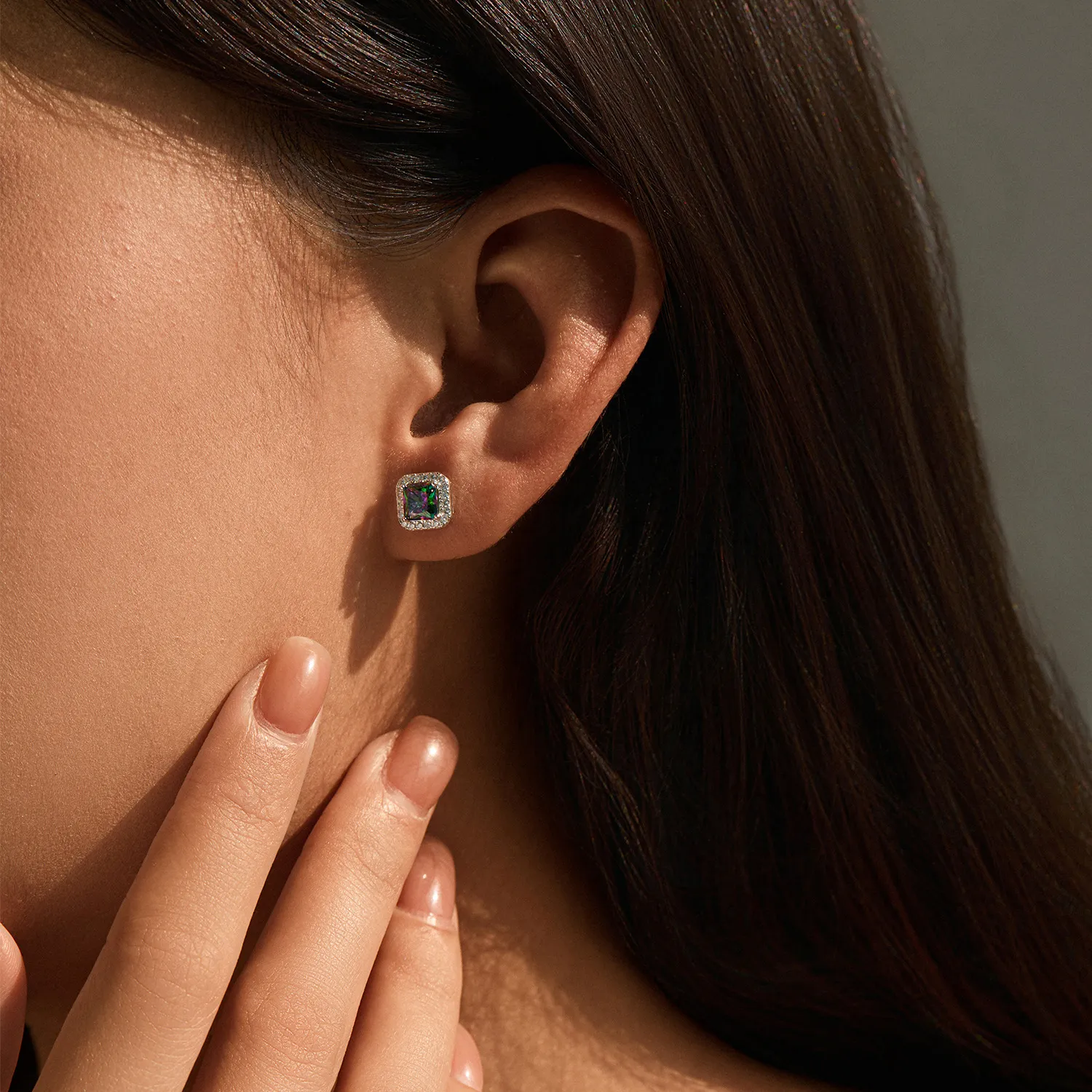 925 Sterling Silver Colorful Cushion Halo Stud Earrings 40200759 - image1