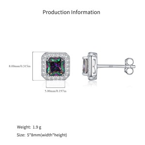 925 Sterling Silver Colorful Cushion Halo Stud Earrings 40200759