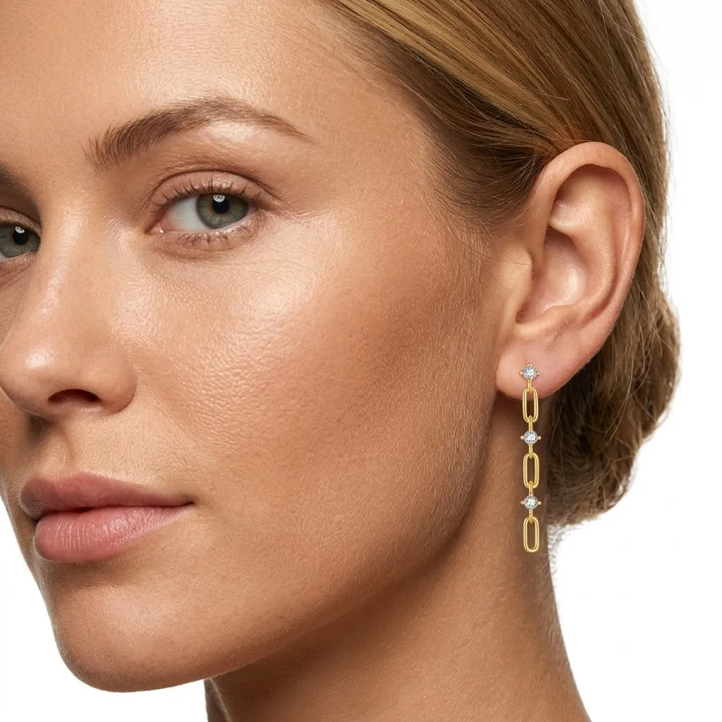 925 Sterling Silver Zircon Paperclip Drop Earrings 40200760 - image1