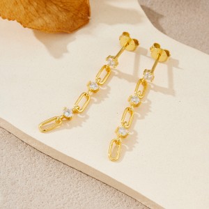 925 Sterling Silver Zircon Paperclip Drop Earrings 40200760