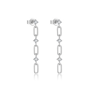 925 Sterling Silver Zircon Paperclip Drop Earrings 40200760