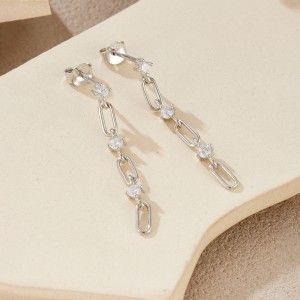 925 Sterling Silver Zircon Paperclip Drop Earrings 40200760