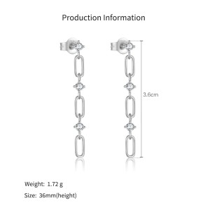 925 Sterling Silver Zircon Paperclip Drop Earrings 40200760