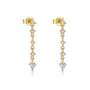 925 Sterling Silver Mixed Geometric Zircon Tassel Drop Earrings 40200761