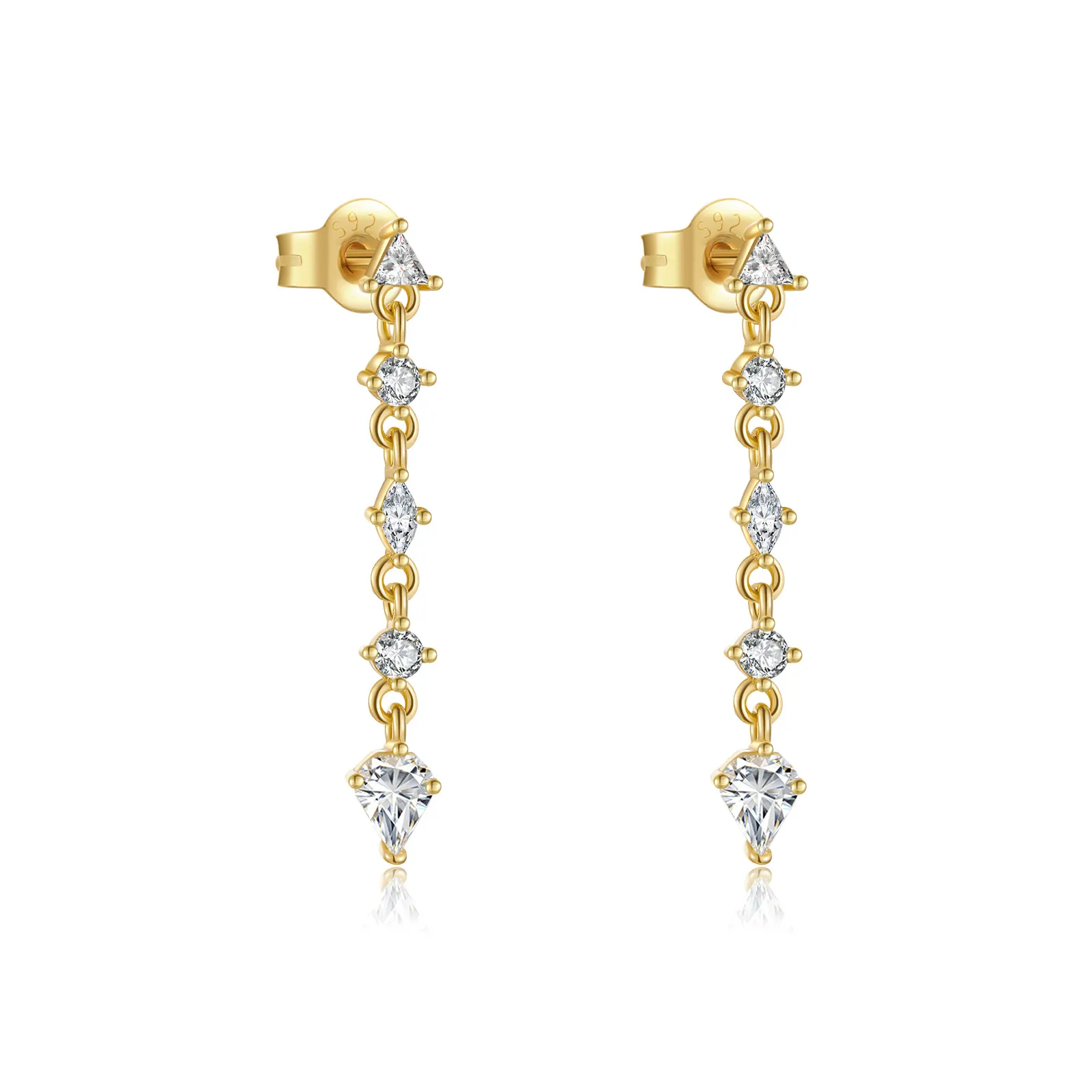 925 Sterling Silver Mixed Geometric Zircon Tassel Drop Earrings 40200761