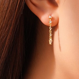 925 Sterling Silver Mixed Geometric Zircon Tassel Drop Earrings 40200761