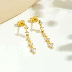 925 Sterling Silver Mixed Geometric Zircon Tassel Drop Earrings 40200761