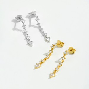 925 Sterling Silver Mixed Geometric Zircon Tassel Drop Earrings 40200761