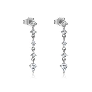 925 Sterling Silver Mixed Geometric Zircon Tassel Drop Earrings 40200761
