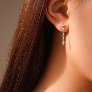 925 Sterling Silver Mixed Geometric Zircon Tassel Drop Earrings 40200761