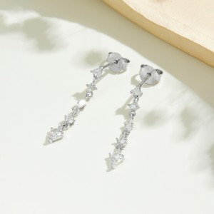 925 Sterling Silver Mixed Geometric Zircon Tassel Drop Earrings 40200761