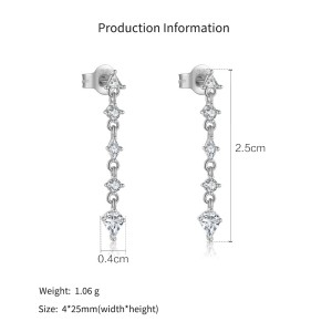 925 Sterling Silver Mixed Geometric Zircon Tassel Drop Earrings 40200761