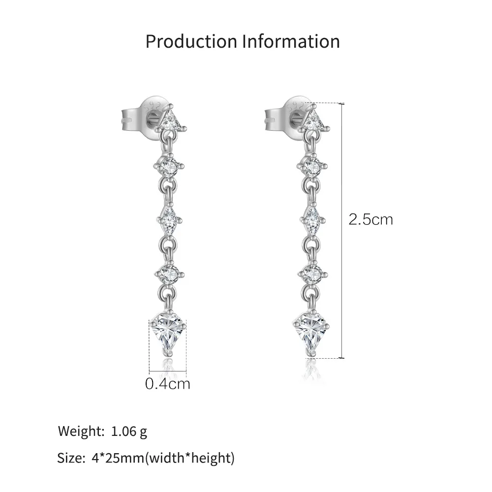 925 Sterling Silver Mixed Geometric Zircon Tassel Drop Earrings 40200761 - image2