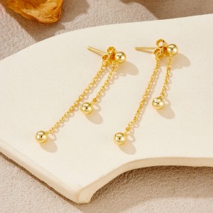 925 Sterling Silver Double Chain Ball Drop Earrings 40200762 925 Sterling Silver Double Chain Ball Drop Earrings 40200762