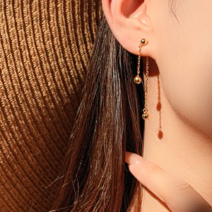 925 Sterling Silver Double Chain Ball Drop Earrings 40200762 925 Sterling Silver Double Chain Ball Drop Earrings 40200762