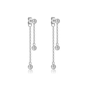 925 Sterling Silver Double Chain Ball Drop Earrings 40200762 925 Sterling Silver Double Chain Ball Drop Earrings 40200762